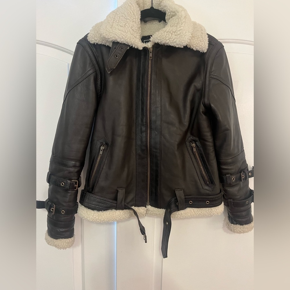 Leather Shearling Biker Jacket - image 1